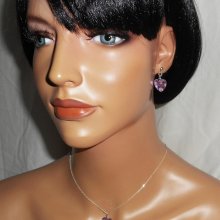 Set Lila hjärta hängande med Swarovski kristall på 925 silverkedja
