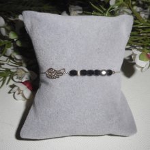 Original svart kristall vinge och pärla armband på 925 silver kedja