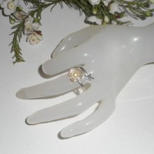 Original 925 silverring med odlad pärla och sjöstjärna