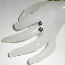 Original 925 silverring med grå hematit runda stenar