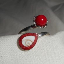 Original 925 silverring med röd gorgon och St. Lucia öga