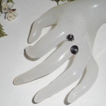 Original 925 silverring med runda och platta grå hematitstenar