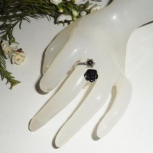 Original 925 silverring med svarta rosor och grå hematit runda stenar 