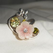 Original 925 silverring med rosa blomma och Swarovski-kristall