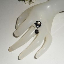 Original 925 silverring med lampwork pärla och svart kristall