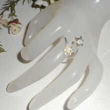 Original 925 silverring med vit St Lucia ögat sköldpadda och pärlemor