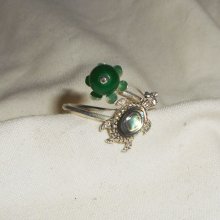 Original 925 silver ring med abalone sköldpadda och grön jade sten