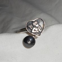 Original 925 silver ring med ängel i hjärta och hematit sten