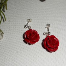 Örhängen med röda rosor, silver 925