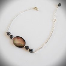 Armband med abalone och grå labradorit på kedja i 925 silver