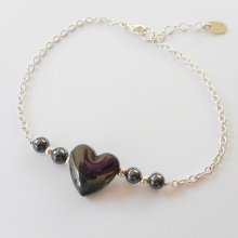 Hematit sten hjärta armband på 925 silver kedja