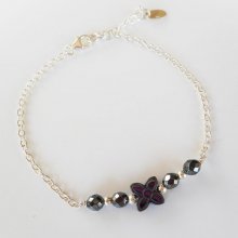Hematit sten blomma armband på 925 silver kedja