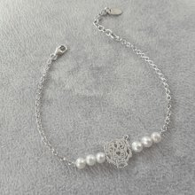 Armband med odlad pärla och tiger på 925 silverkedja