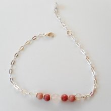 Armband med rosenkvarts och rhodonit på kedja i 925 silver