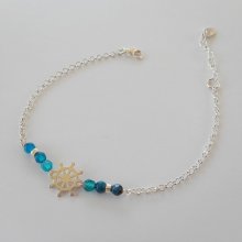 Armband med blå agatsten och roder på 925 silverkedja