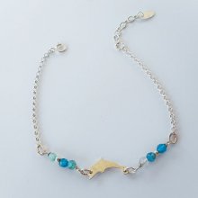Liten blå agat stenar armband med delfin på 925 silver kedja