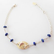 Delfinmedalj armband med blå stenar på 925 silver kedja