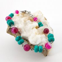 Turkos och fuchsia rosa agat armband