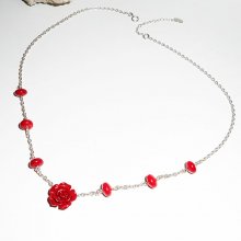 Rosa och röd gorgonian halsband i silver 925