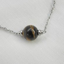 Solitärhalsband med tiger eye sten och pärlor i rostfritt stål