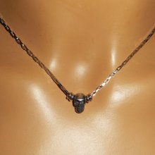 Halsband med dödskalle och korsben på kedja av rostfritt stål
