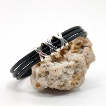 Armband för män svart läder med flera strängar med pärla XXX