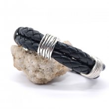 Armband för män med 3 öglor på dubbel rad av svart läder