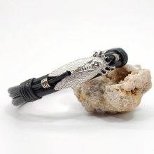 Cicada-armband på svart läderlina