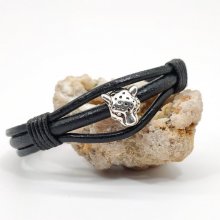 Tiger-armband på svarta läderband