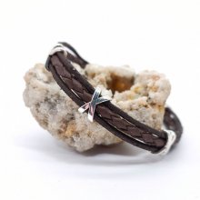 Brunt läderarmband med flera remmar för män