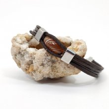 Olive agate armband på brunt läder för män