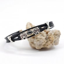 Elefantarmband med sten på svarta läderband 